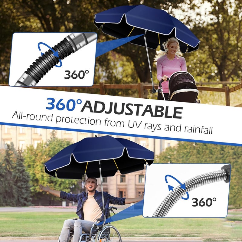QTREE intelligence 48.8 inch Beach Umbrella with Clamp Sun Shade for Beach Chair, 360°Adjustable UV Protection Golf Umbrella with Clip for Outdoor Stroller Wheelchair Camping Chair（ink blue） - Image 2